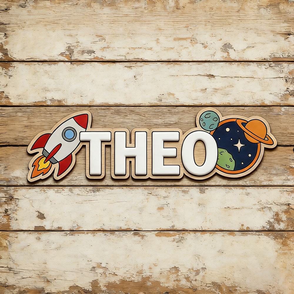 Baby Nursery Boy - Personalized Space Rocket Name Sign for