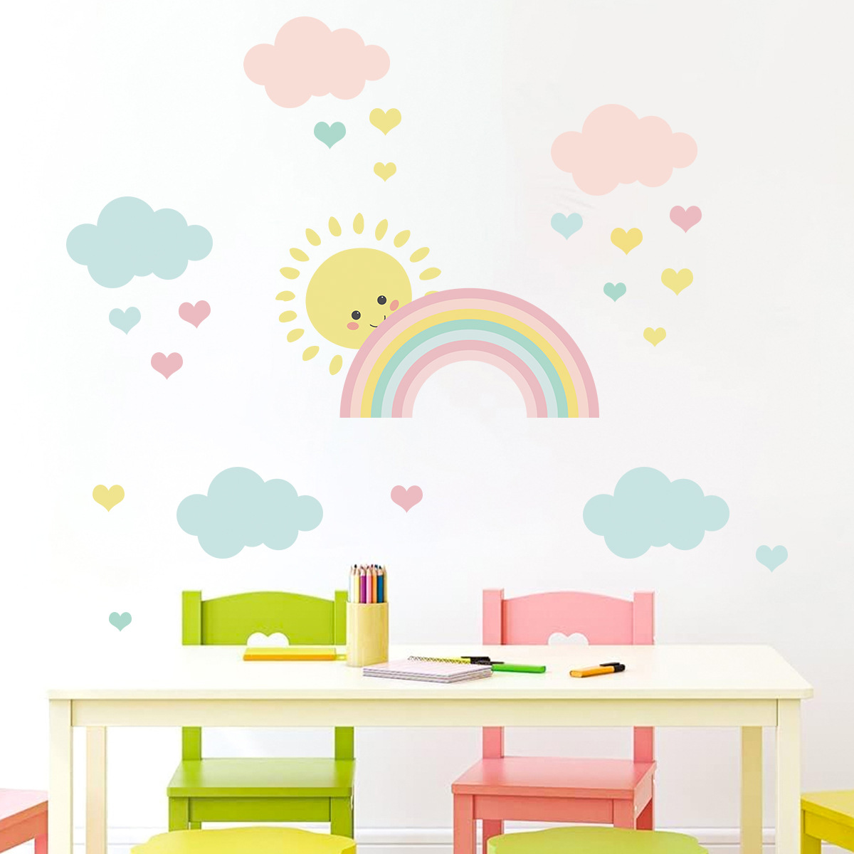 Cartoon Sun Rainbow Clouds Wal - огляд і ціна Baby Nursery Boy