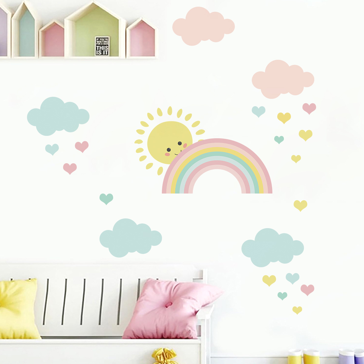 Cartoon Sun Rainbow Clouds Wal - огляд і ціна Baby Nursery Boy