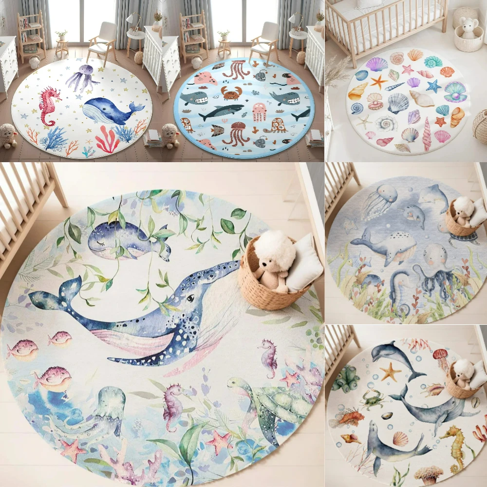 Blue Marine animal Round Carpe - огляд і ціна Baby Nursery Decor Girl