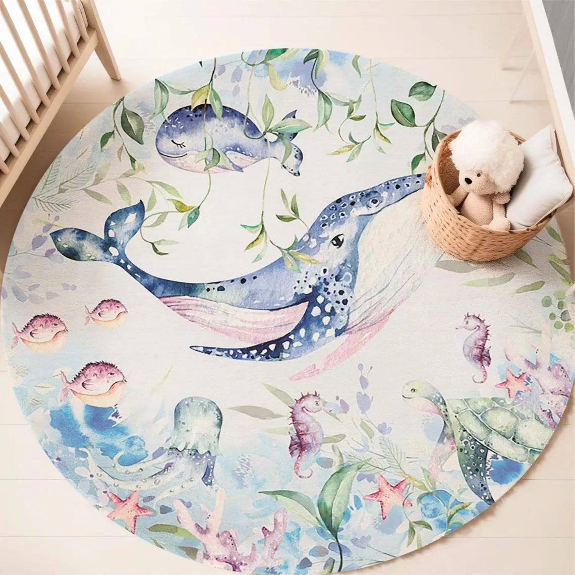 Blue Marine animal Round Carpe - огляд і ціна Baby Nursery Decor Girl