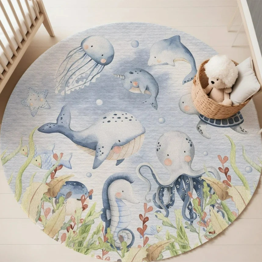 Blue Marine animal Round Carpe - огляд і ціна Baby Nursery Decor Girl